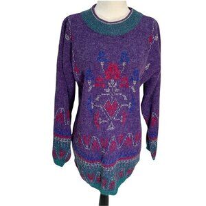 𝅺vintage Y2K Chunky Sweater by Weekend Edition Purple Aztec Inspired Print